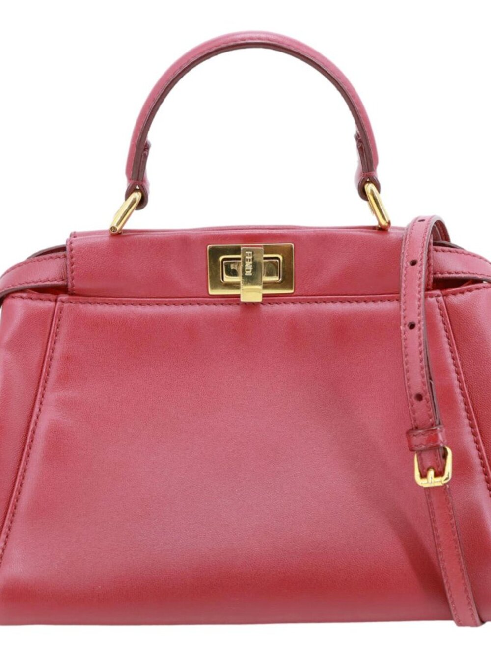 Fendi  Peekaboo Nappa Leather Top Handle Crossbody Bag Red
